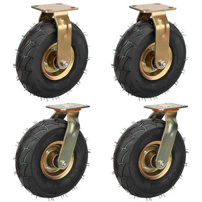 8-Inch and 10-Inch Pneumatic Rubber Casters, 4-Pack
