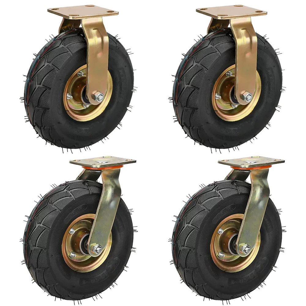 8-Inch and 10-Inch Pneumatic Rubber Casters, 4-Pack