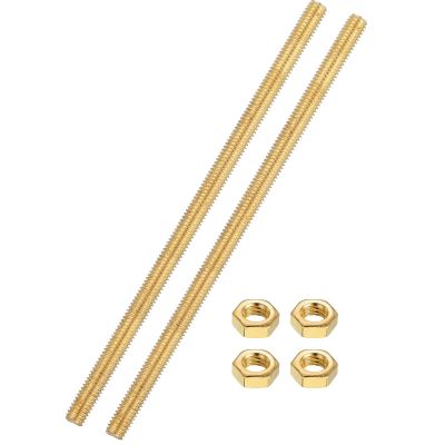 sourcing map 2-Set Brass Fully Threaded Rods, M6 x 1 mm, 150 mm, with Hex Nuts