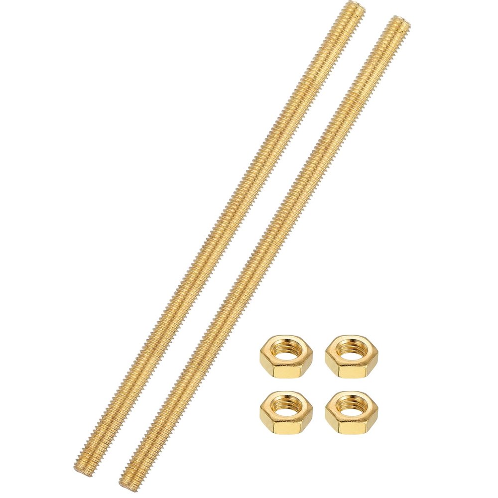 sourcing map 2-Set Brass Fully Threaded Rods, M6 x 1 mm, 150 mm, with Hex Nuts