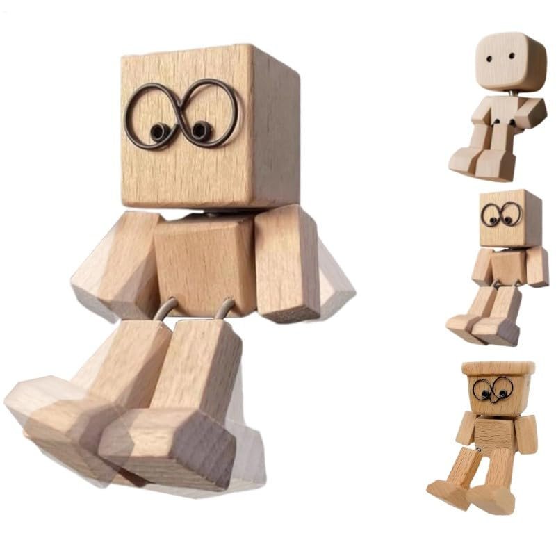 Shaking Wooden Man Figurine, Handmade Wobble Figure for Car