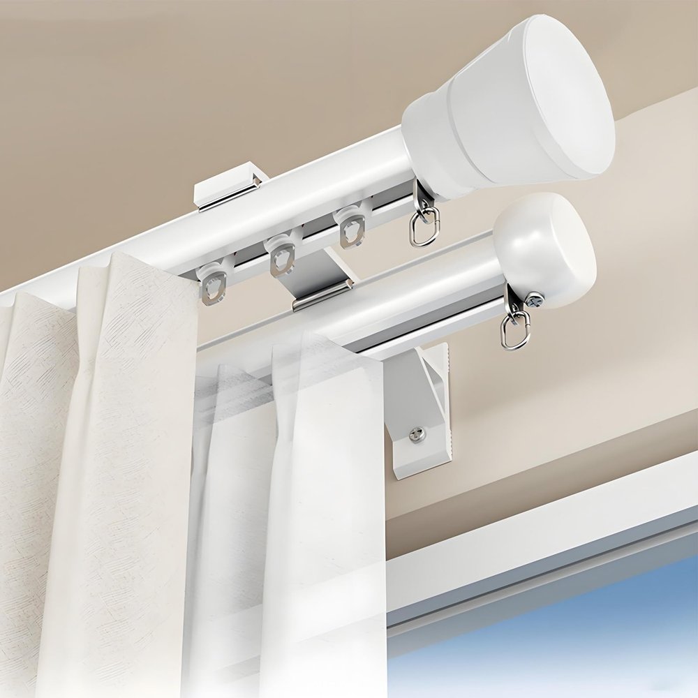 Double-Track Aluminum Curtain Rod and Room Divider, White, 1.60 m