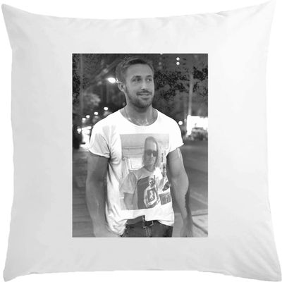 Funny Famous Deep Art Guy Photo Cushion, 40 x 40 cm, with Filling, White