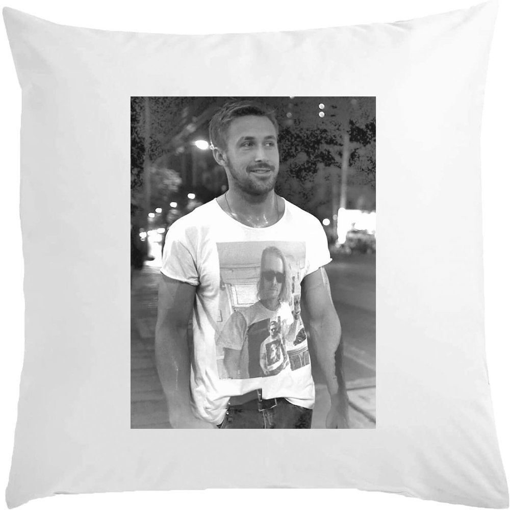 Funny Famous Deep Art Guy Photo Cushion, 40 x 40 cm, with Filling, White