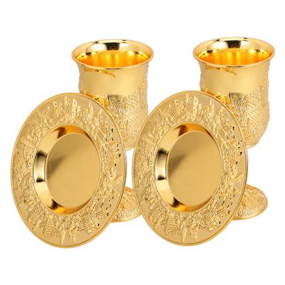 VALICLUD Judaica Chalices with Tray, Set of 2, Gold Zinc Alloy
