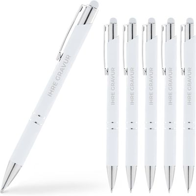 Cimpress Personalized Engraved Ballpoint Pen, 2-in-1 Stylus, Soft-Touch, Black Ink, White, 500 Count