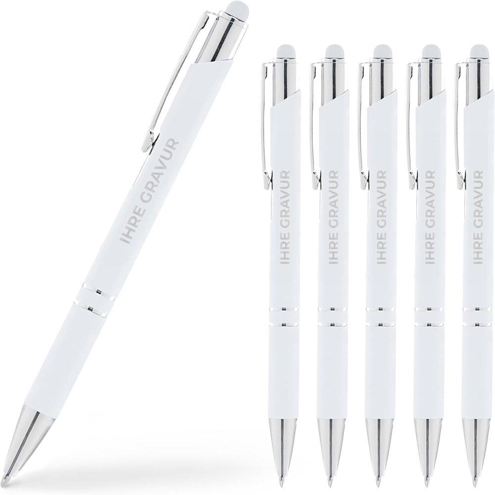 Cimpress Personalized Engraved Ballpoint Pen, 2-in-1 Stylus, Soft-Touch, Black Ink, White, 500 Count