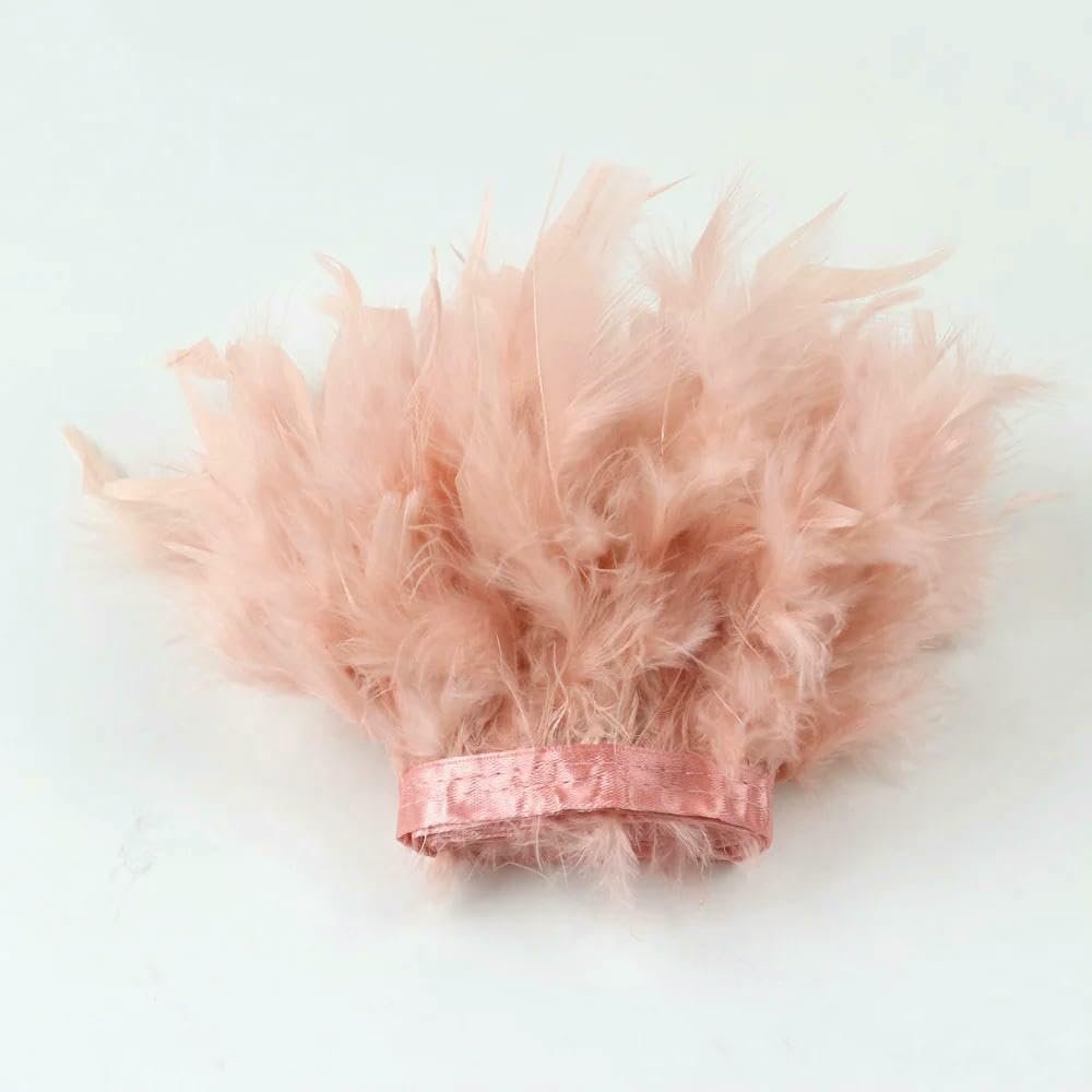 Jhdwu 1-Yard Natural Ribbon with Turkey Feather Trim (10–15 cm)