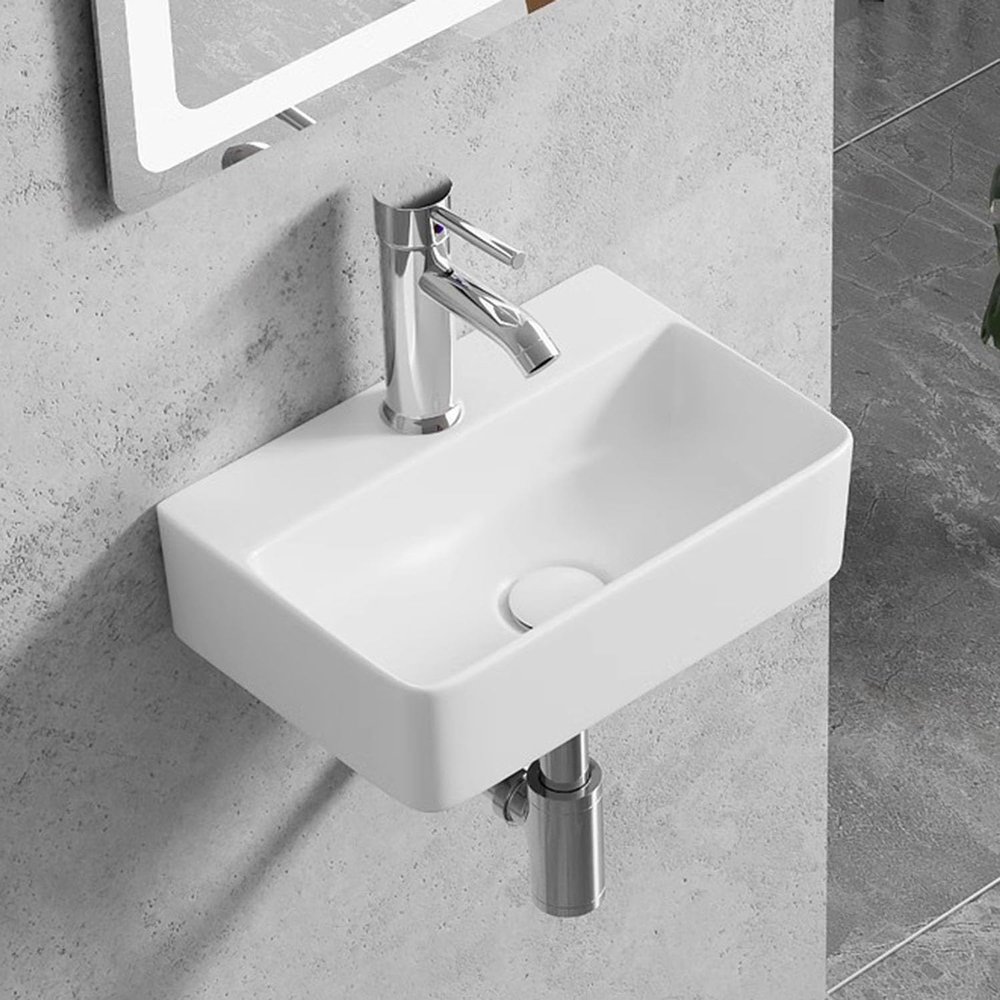 Ceramic Sink, Wall-Mounted, Modern Design for Bathroom, Washroom and Utility Room