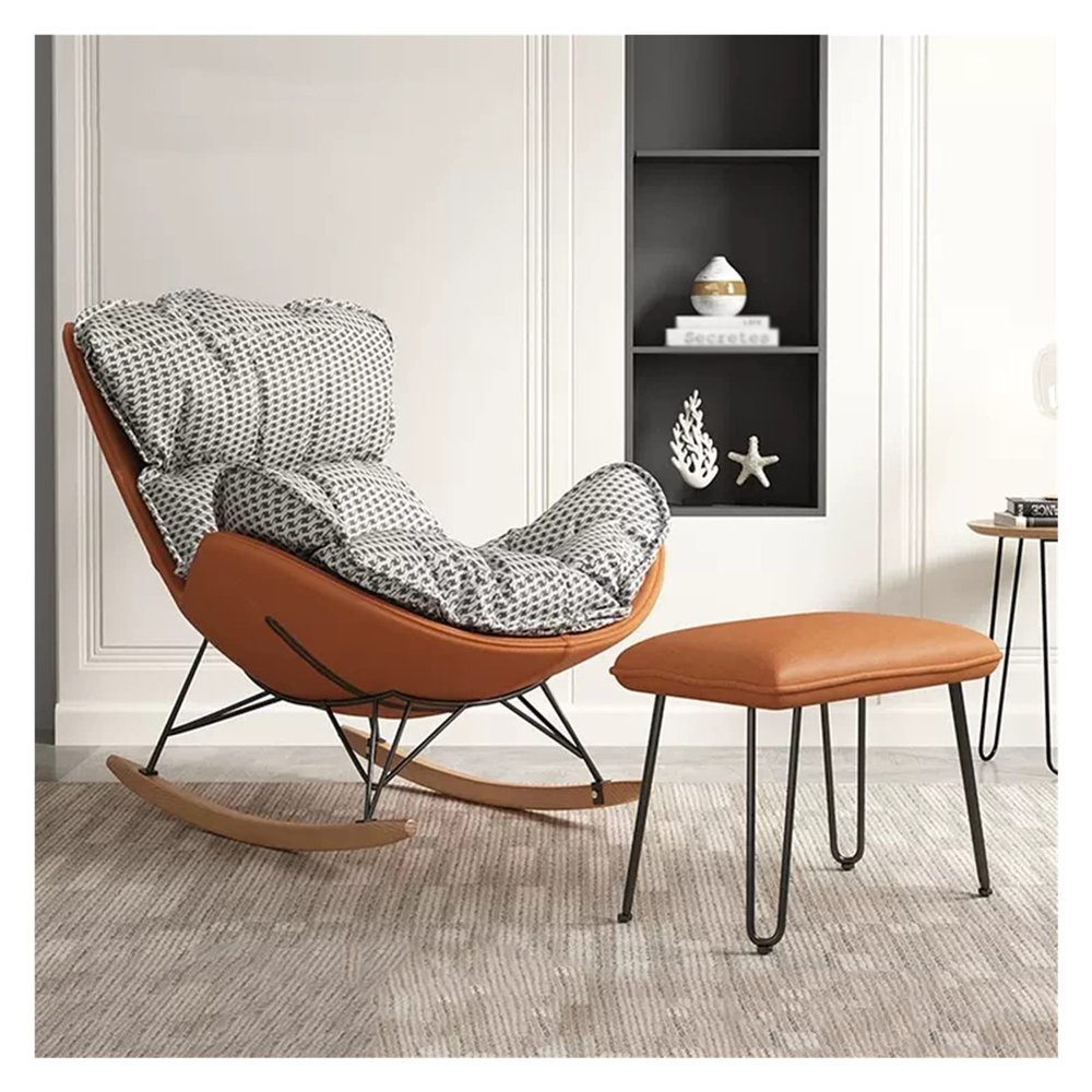 Rocking Chair with Padded Cushions and Wooden Legs