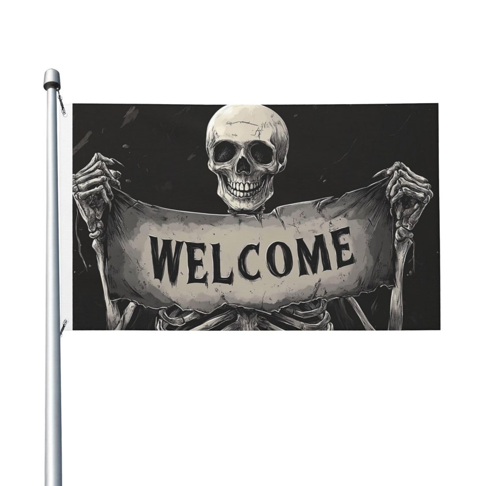 Skeleton Horror Welcome Banner, Spooky Yard Flag, 90 x 150 cm