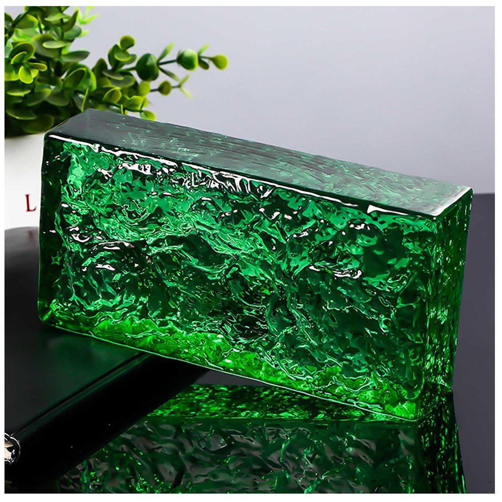 Transparent Solid Glass Bricks, Ice Crystal Pattern, Green, 4 Pcs