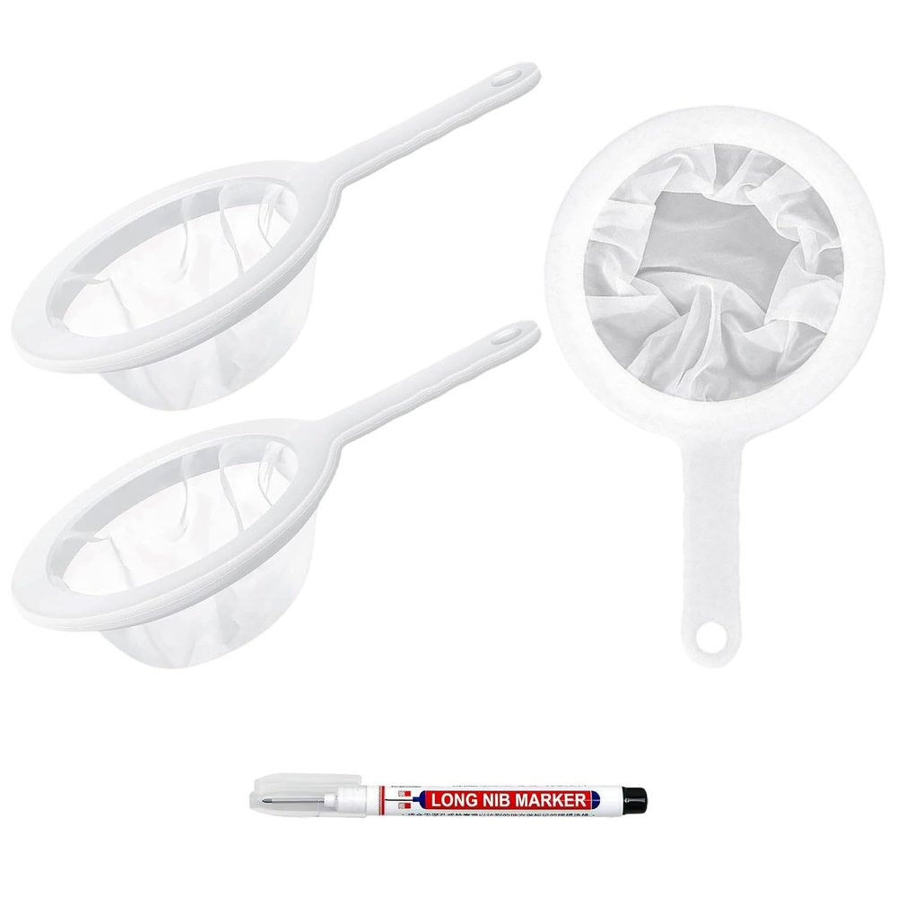 Fine Mesh Strainer Set, 3-Piece, 100/200/400 Mesh with Handles and Black Marker