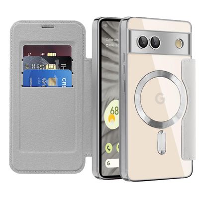 SIYOPINPFY Flip Case for Google Pixel 7A with Card Slot, Titanium Gray JD