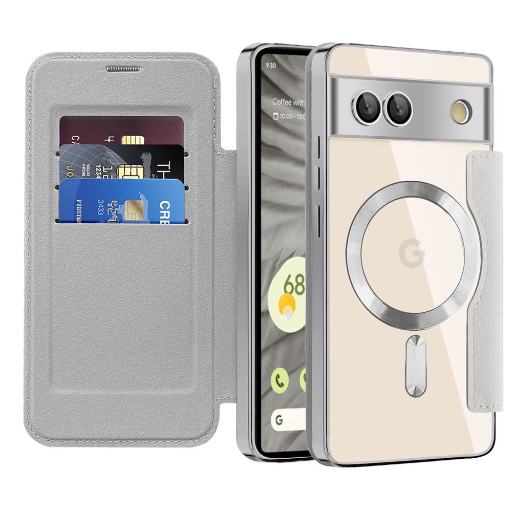 SIYOPINPFY Flip Case for Google Pixel 7A with Card Slot, Titanium Gray JD