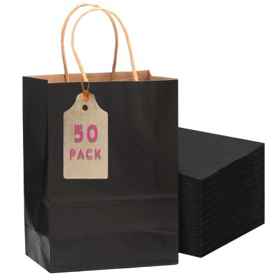 Gcardist 50-Pack Black Medium Paper Gift Bags with Handles, 10.6 x 8.3 x 4.3 in