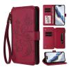 Leather Case for Xiaomi Redmi Note 14 4G, Embossed Butterfly Flip Cover with Zipper, Card Slots and Stand, Red view 1