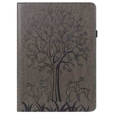 DayQiQiPu Protective Cover for Apple iPad Pro 11-inch (4th/3rd/2nd/1st Gen, 2018–2022), Deer Under Tree Embossed Folio Wallet Case with Stand, Gray