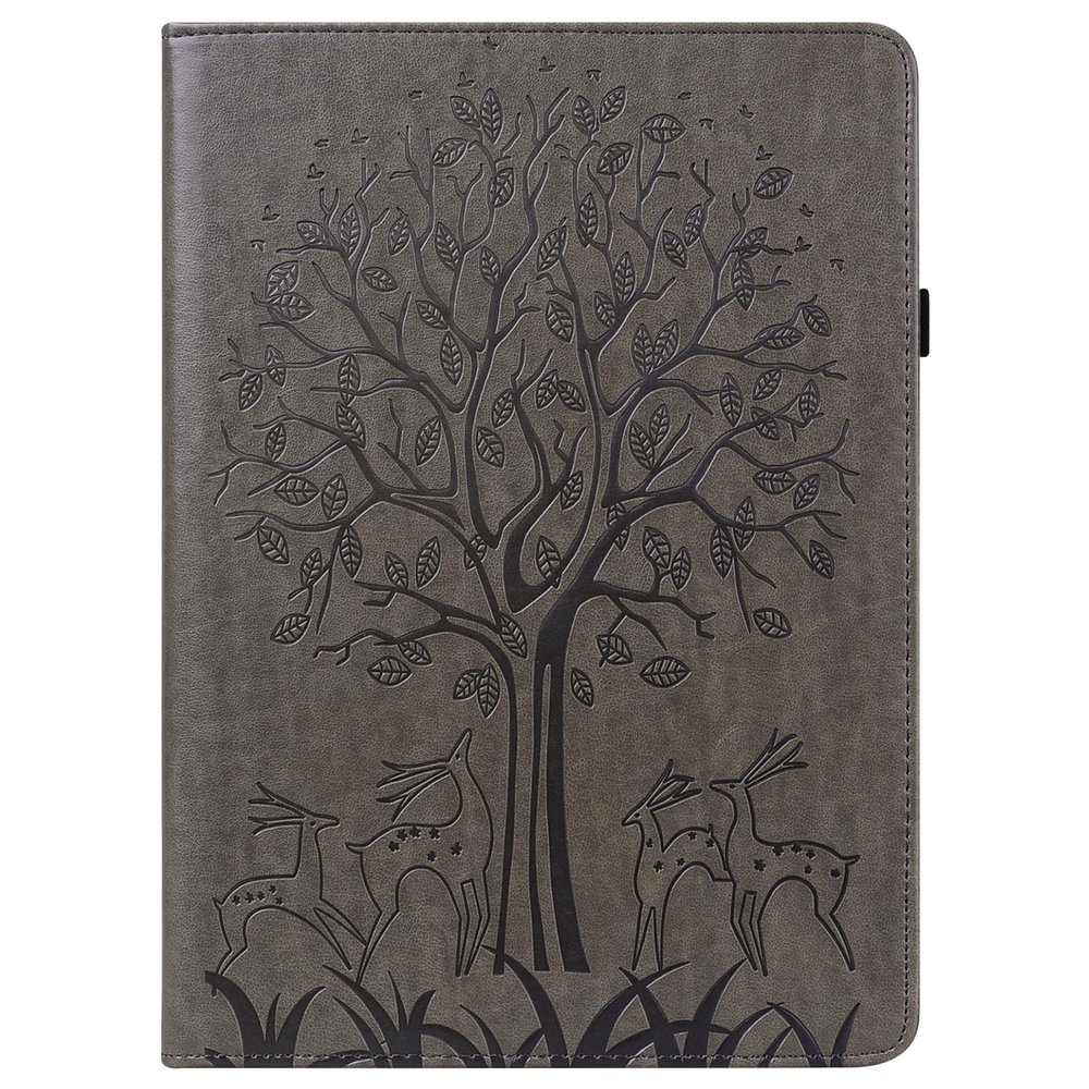 DayQiQiPu Protective Cover for Apple iPad Pro 11-inch (4th/3rd/2nd/1st Gen, 2018–2022), Deer Under Tree Embossed Folio Wallet Case with Stand, Gray