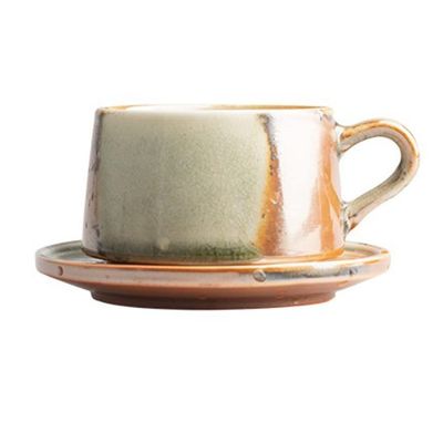 ULTRAWAVE Vintage Ceramic Coffee Cup with Saucer, Handmade, 210 ml