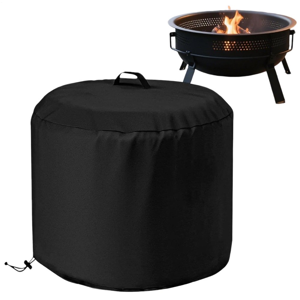Outdoor Fire Pit Cover with Side Pocket, Windproof Oxford Fabric