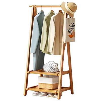 Sturdy Bamboo Garment Rack with Shoe Organizer, 2 Tiers