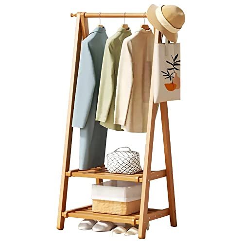 Sturdy Bamboo Garment Rack with Shoe Organizer, 2 Tiers