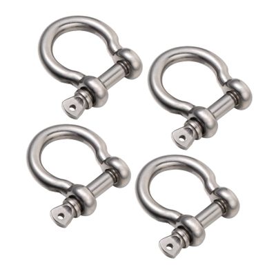 D-Ring Shackles with Screw Pin, 4-Piece Stainless Steel Set, 3.7 x 3.7 cm