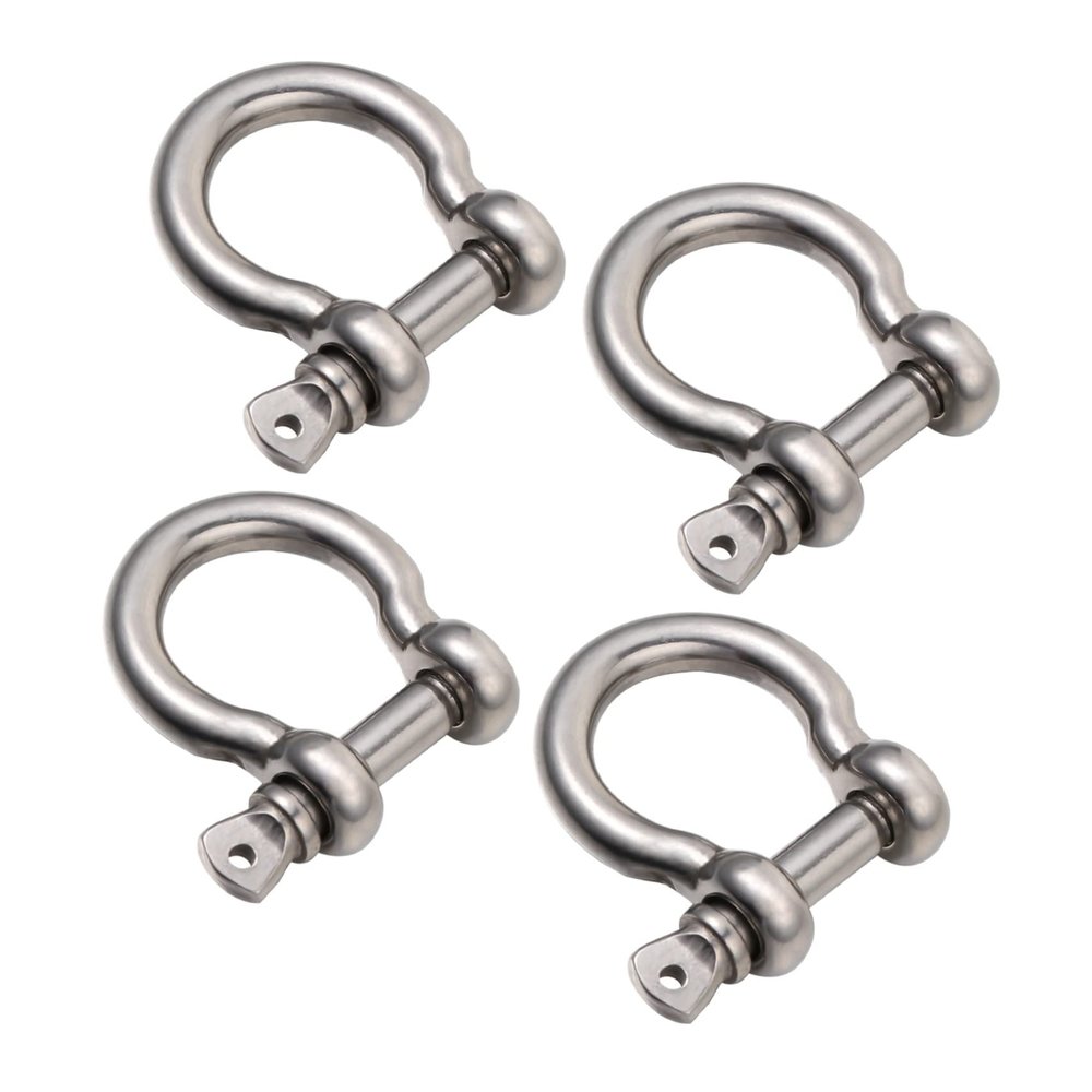 D-Ring Shackles with Screw Pin, 4-Piece Stainless Steel Set, 3.7 x 3.7 cm