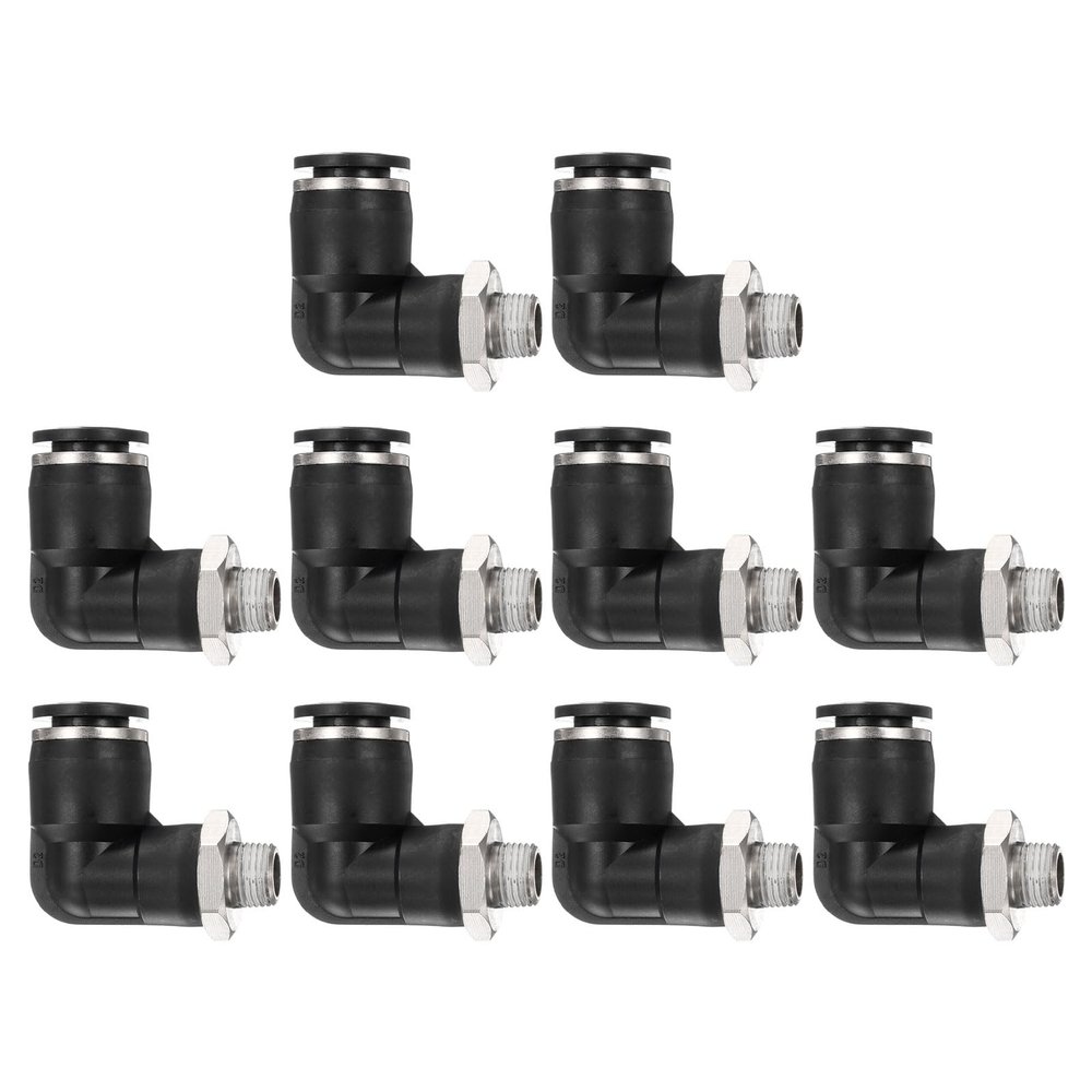 QUARKZMAN 10-Piece 90° Push-In Pneumatic Elbow Fittings, 1/8" BSPT x 10 mm