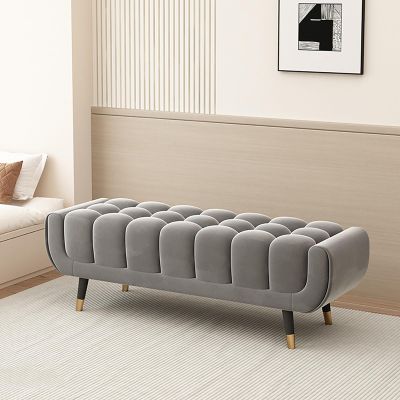 Pearl Velvet Entryway Bench with Solid Wood Frame, 39.4 in / 100 cm