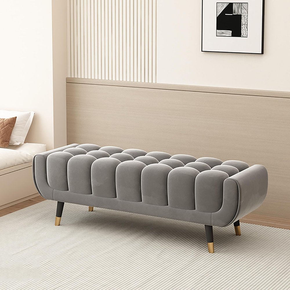 Pearl Velvet Entryway Bench with Solid Wood Frame, 39.4 in / 100 cm
