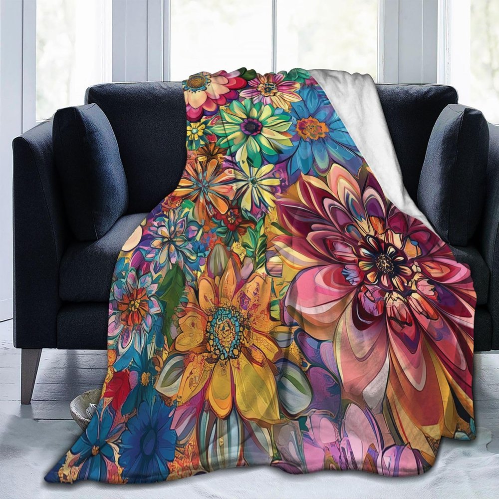 Mexpekil Floral Blanket, Soft Flannel Fleece Throw for Sofa, Bed, Camping and Travel, 125 x 100 cm