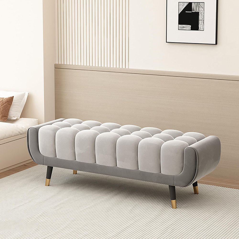 Pearl Velvet Bench with Solid Wood Frame, 70.9 in (180 cm)