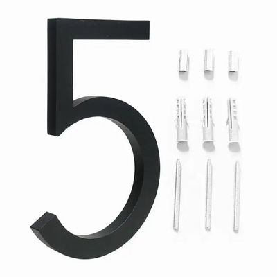 Metal House Numbers, 5.6 in (142 mm), Luxury Address Sign, Large Modern Gold/Black/Silver Floating Outdoor Digits, Mailbox Plaque, Nos. 0–9, House Number (5)
