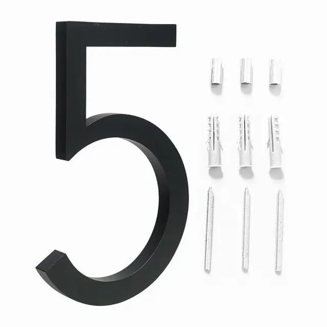 Metal House Numbers, 5.6 in (142 mm), Luxury Address Sign, Large Modern Gold/Black/Silver Floating Outdoor Digits, Mailbox Plaque, Nos. 0–9, House Number (5)