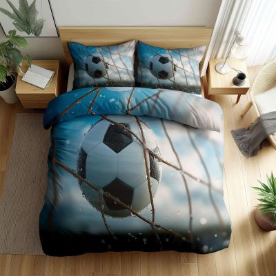 Srigzcaly Soccer 3D Goal Duvet Cover Set 200 x 220 cm, Light Blue