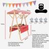 Generic Sales Cart, Foldable Wooden Street Food Cart with Awning and 3 m Decorative Flag, Mobile Market Stand for Events and Festivals, Pink Flower Stand (150 x 60 view 2