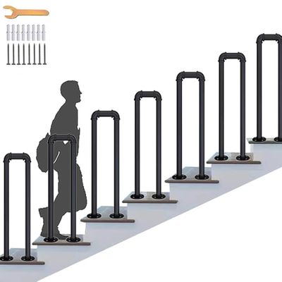 U-Shaped Stair Handrail for Indoor and Outdoor Use, Modern Industrial Wrought-Iron Railing for Porches and Patios, 55 cm