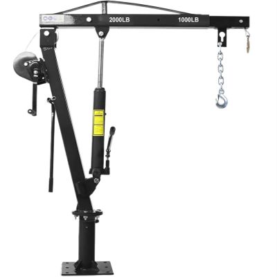 2,000 lb Folding Truck Crane with Hydraulic Winch, Black