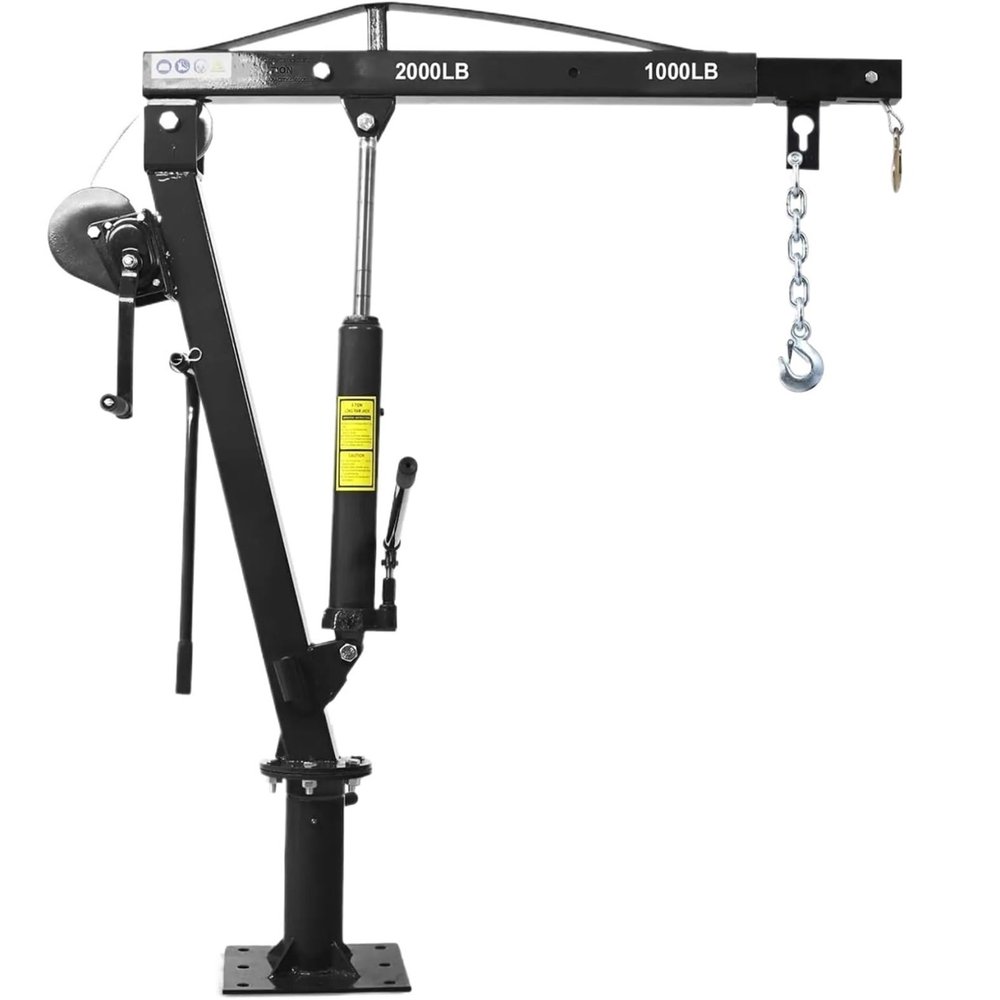 2,000 lb Folding Truck Crane with Hydraulic Winch, Black