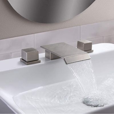 QYYZTQY Brushed Square Waterfall Bathroom Basin Faucet with Double Handles and Flat Spout, 3-Hole Installation