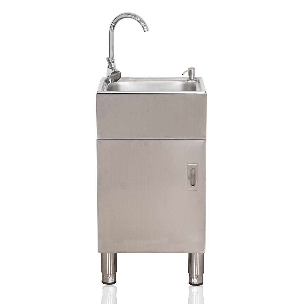 QYYZTQY Stainless Steel Single-Bowl Outdoor Utility Cabinet Sink with Faucet, Adjustable Feet, and 200 lb Capacity