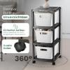 Novaliv 3x 4-Tier Rolling Cart with 9x Rattan Baskets & Wooden Lid view 3