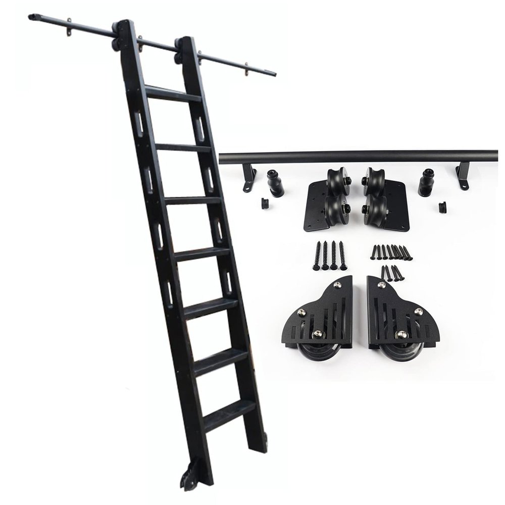 Heavy-Duty Rolling Ladder Rail Hardware Kit, 400 cm Rails for Libraries, Bookcases, Warehouses and Bars | Ladder Not Included