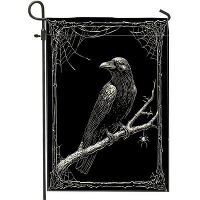 Halloween Garden Flag with Horror Crow Silhouette, 12 x 18 in