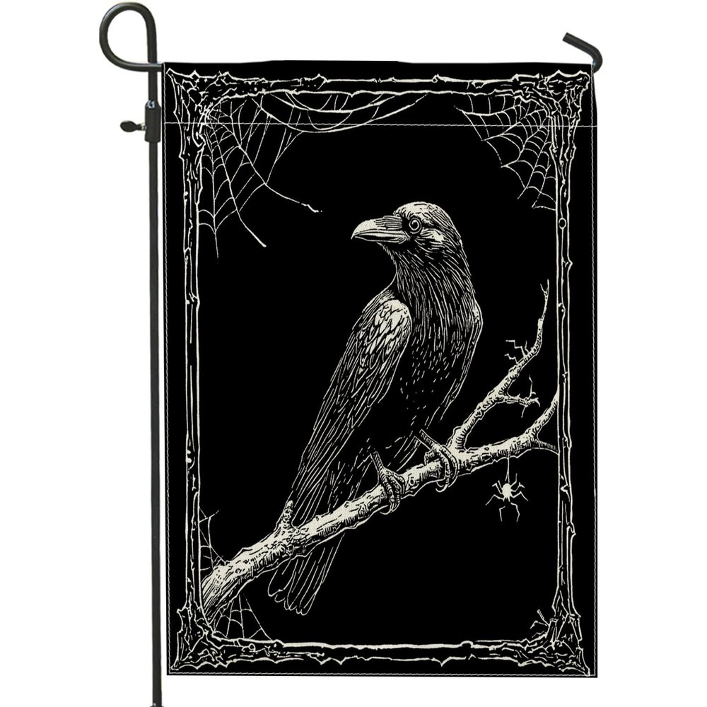 Halloween Garden Flag with Horror Crow Silhouette, 12 x 18 in