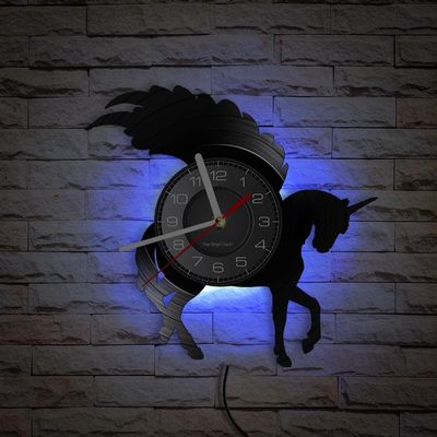Smotly Vinyl Wall Clock with Engraved Greek Mythology Horse Design and LED Night Light