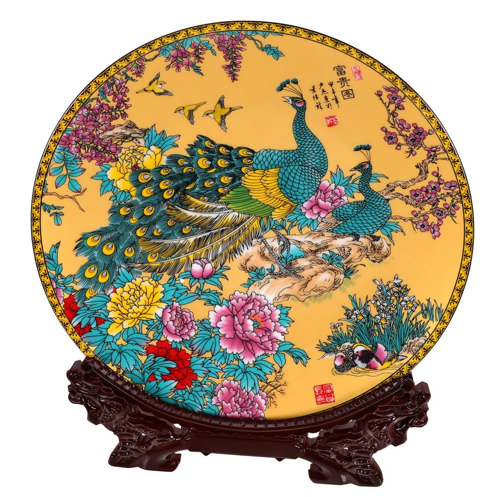 GALPADA Decorative Ceramic Plate with Stand for Kitchen and Home