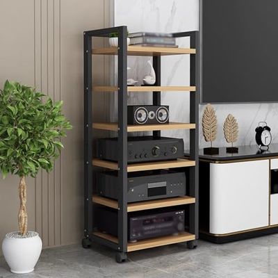 IEOWY Corner AV Cabinet, 6-Tier Open Audio Equipment and Record Storage Rack